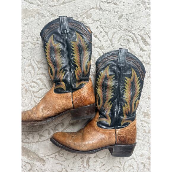 Vintage Tony Lama 6184 Pecan Taurus Shoulder Cowboy Boots Men\'s Size 10 main image 5